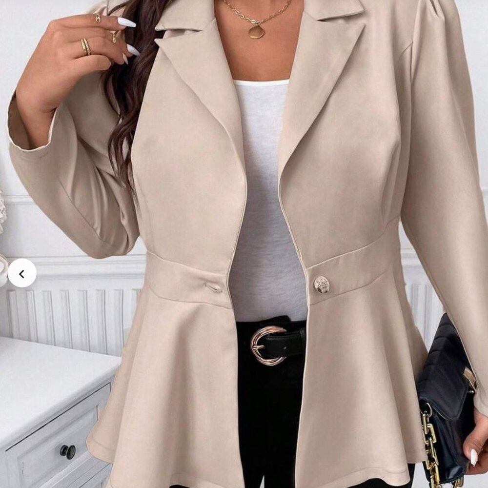NWT Made with Love Single Button Peplum Blazer Large Tan - Picture 2 of 9